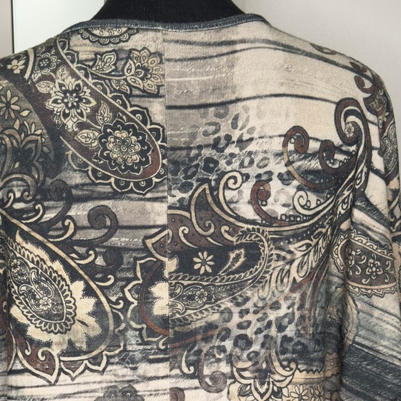 Chico’s Beaded Dolman Sleeve Sweater Top Sz 1 M 8 Tan Brown Green - Picture 7 of 9